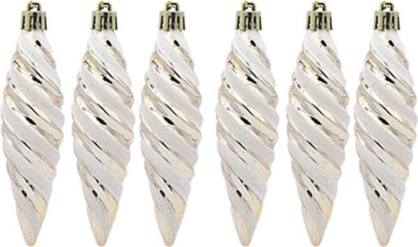 Sett med 6 julepynt, juletrepynt, tilbehør, malte spiraltråder, julekuler, (6 champagne)