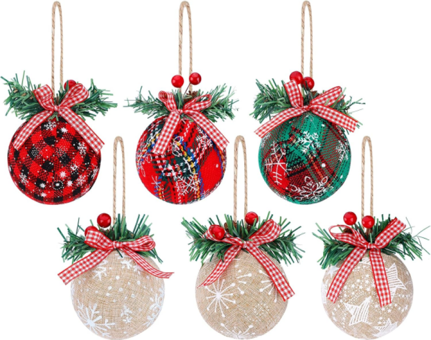 6 stk Julekuler Ornamenter 6 stk Julekuler Ornamenter Tartan Kuler Jute Juletrær Pynt Hengende Kuler
