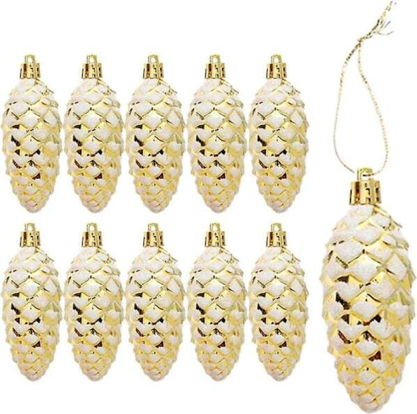 Sett med 10 glitrende juletrpynt - Julekuler til julepynt (gull)