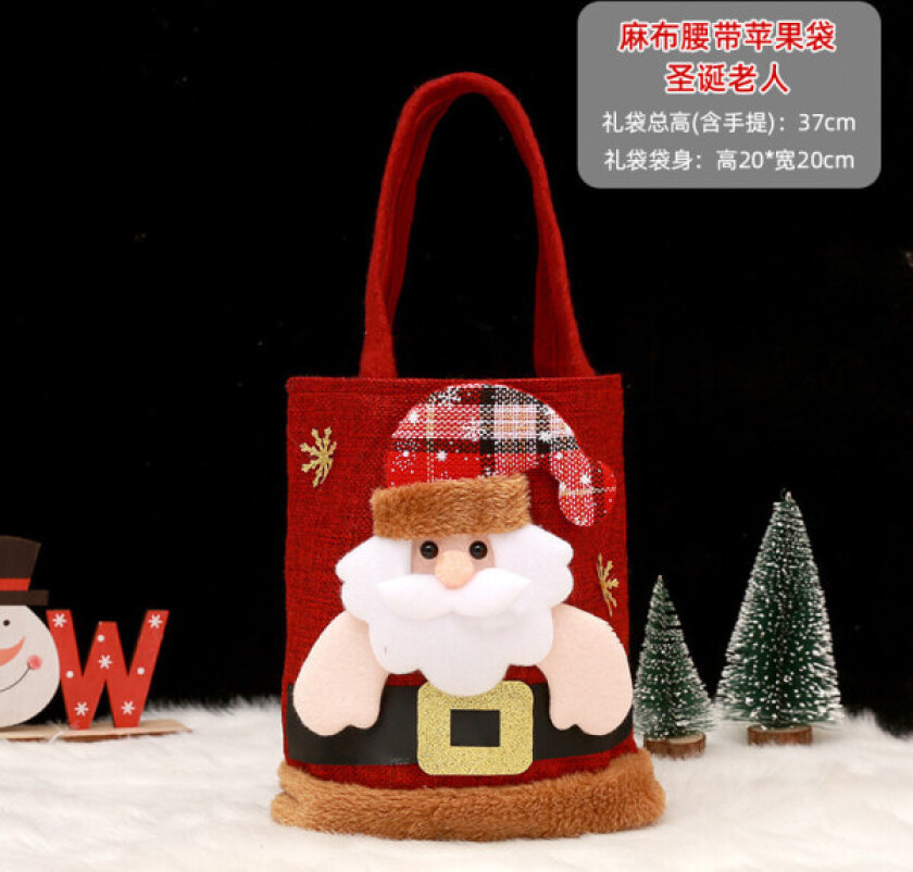 Mub- Jul epleveske gavepose Julaften Frukt emballasjepose godteri gave tøypose gaveemballasje Säckvävsbälte för äldre
