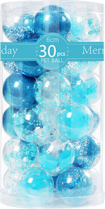 30 stk. Knusefrie gjennomsiktige julekuler i plast, dekorative julekuler, sett med fylte delikate dekorasjoner