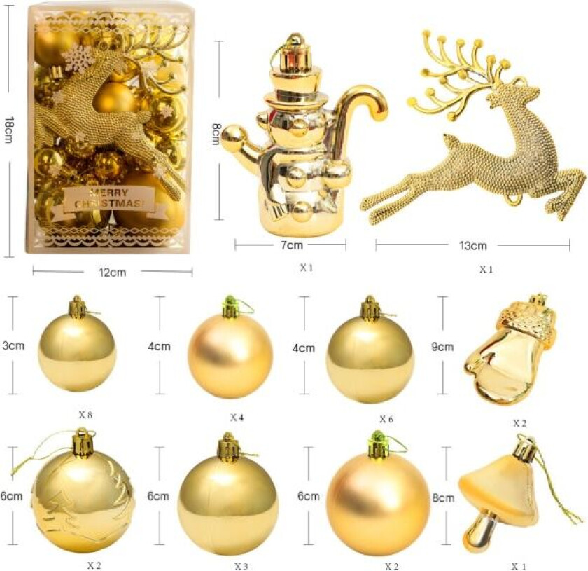 30 stk julekuler dekorasjon, juletre kuler sett (gull), tredekorative baller, juletre kuler pynt, for juletreheng