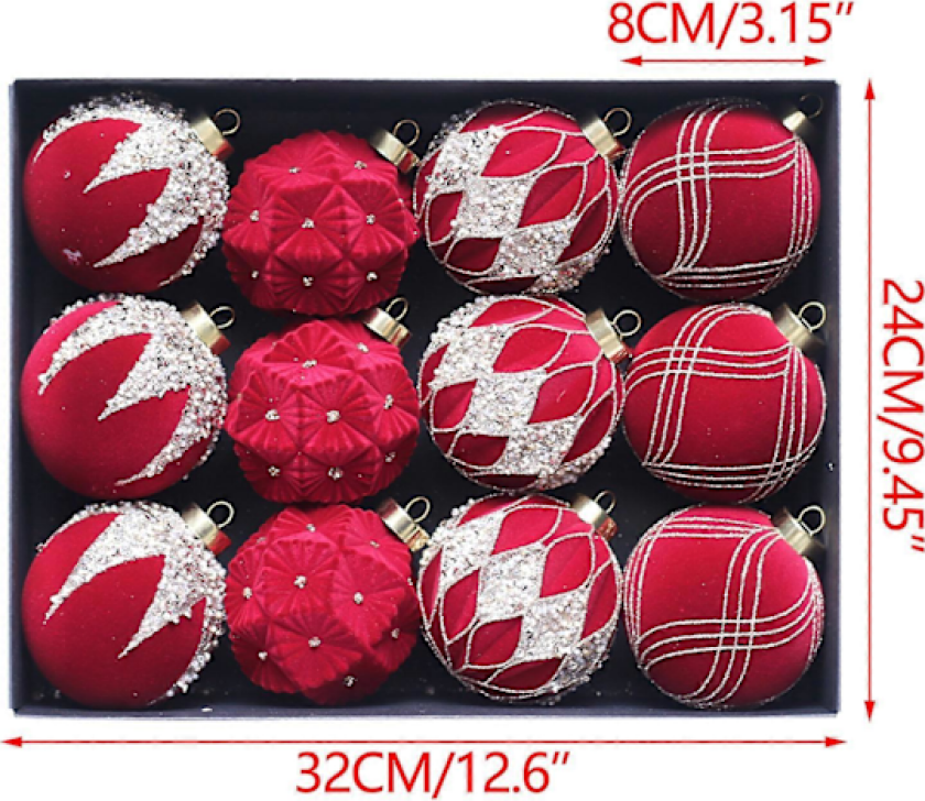 Julepynt, Julekuledekorasjon 8cm/12stk Fargede Mursten, Plysj Julekule Sett Juletre Henger Julekuler