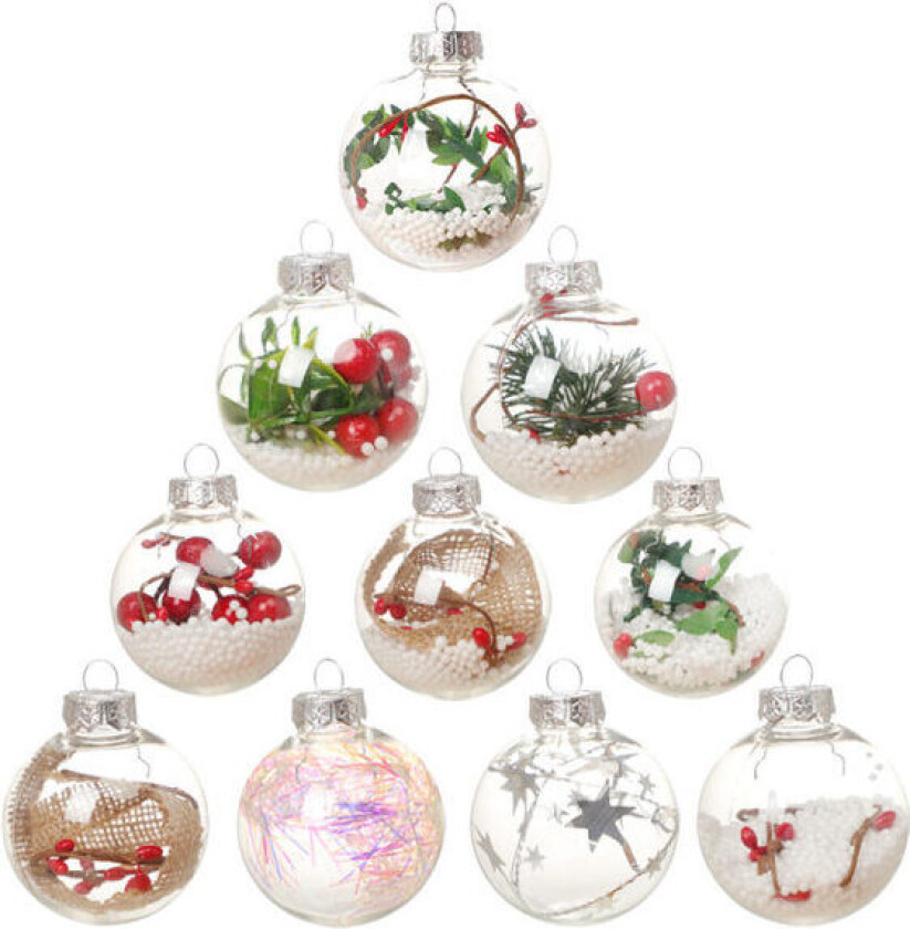 10 stk Delikate gjennomsiktige julekule i plast