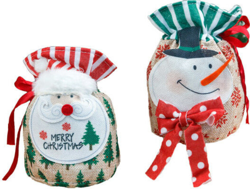 2 stk Juleeple lerret tilbehør tegneserie julenissen snømann gavepose godteripose gavepose
