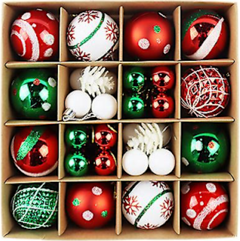 Julekuler Ornamenter, Hengende Julekuler Ornamentsett, Juletrepyntsett, Delikat Jultemamaleri & Glitrende Chri