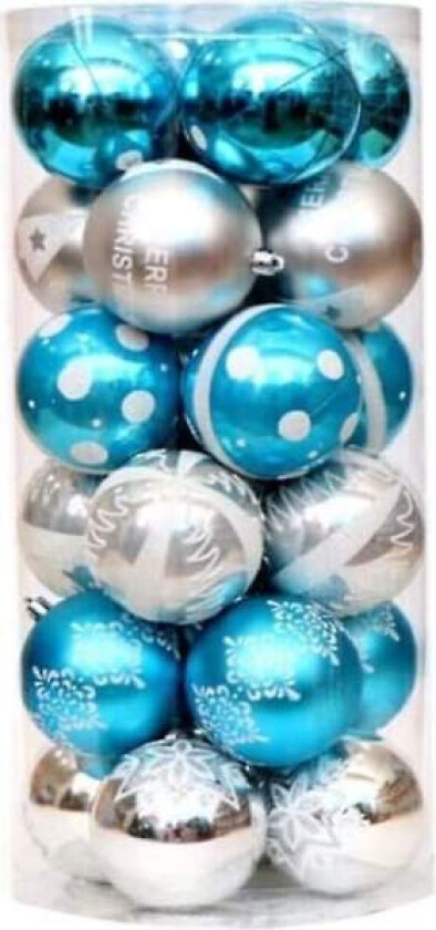 Julekuledekorasjon i plast, julekule til å henge, knussikker kule, 6 cm, blå, 24 stk