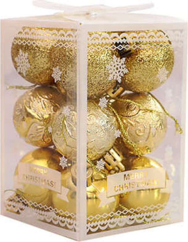 Sett med 6 julekuler i gull til juletrepynt, skinnende, matt, skinnende (A)