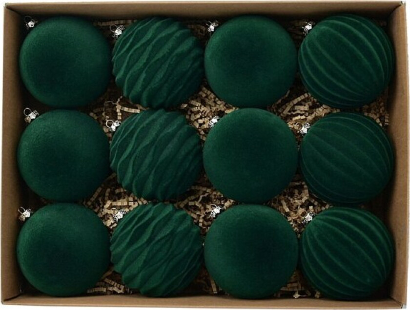 Flockede Julekulespyd 8cm Flocking Mørk Fløyel Julekule Juletrepynt -ES Green Free Size