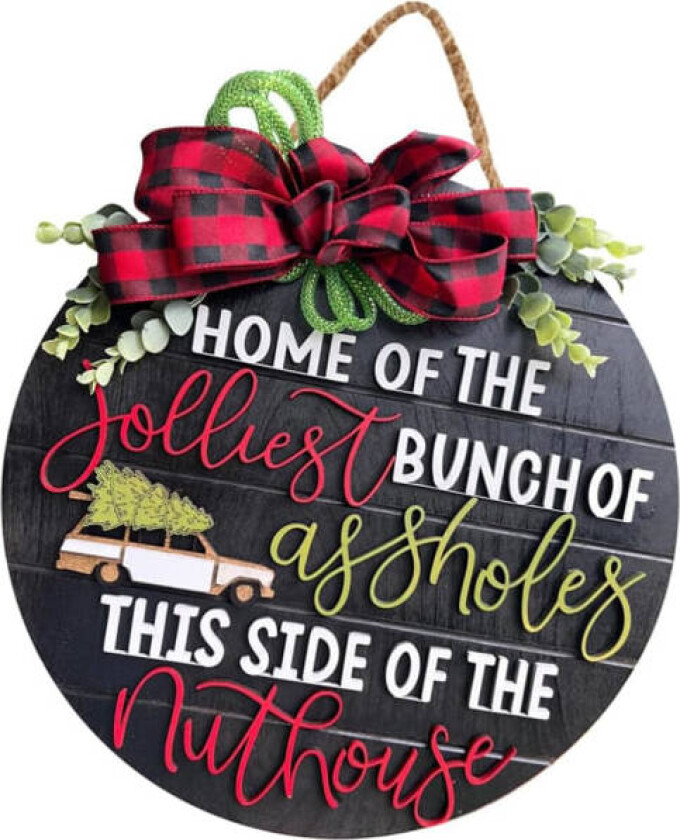 1 stk julekrans jule dørskilt hengende rød tre Chris