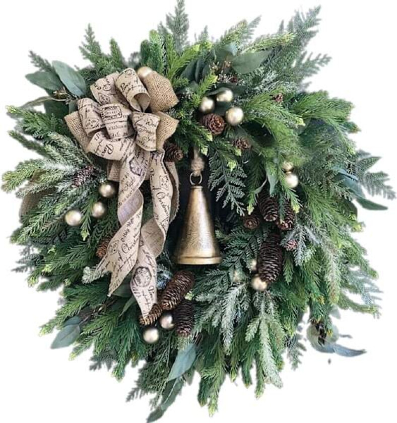 Landlig Julenek med Klokke, Julekrans til Inngangsdøren, Hengende Dekorasjon, Juledekorasjon
