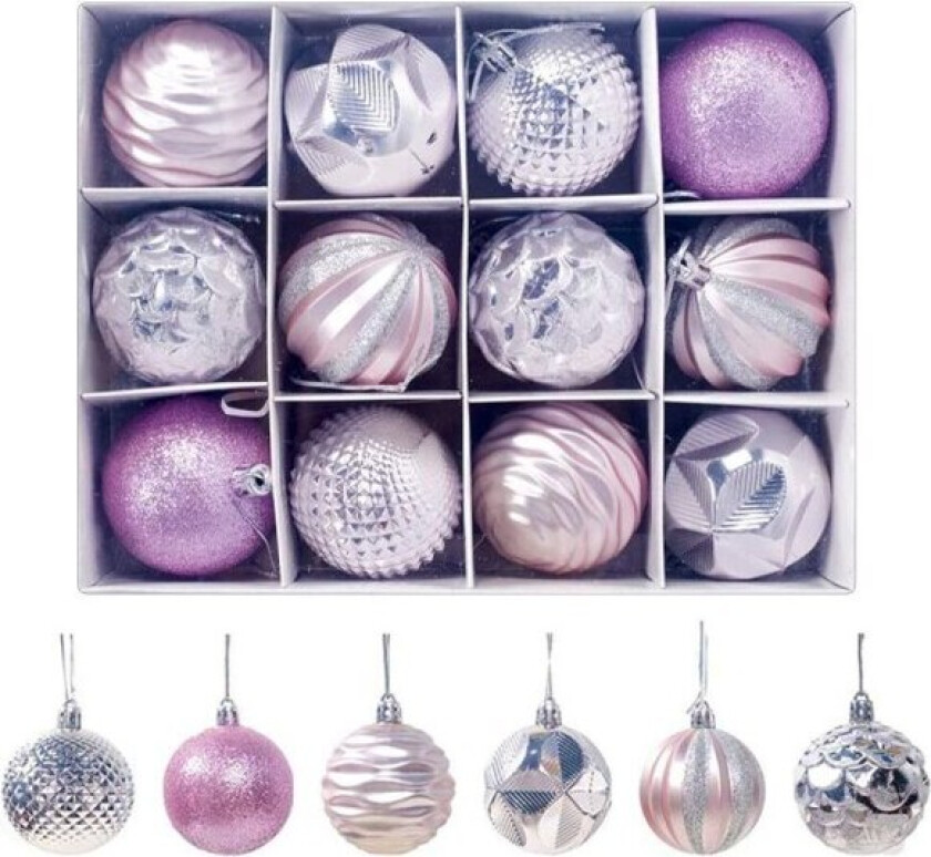 12 stk julekulepynt i plast som ikke knuser, til å henge på juletreet