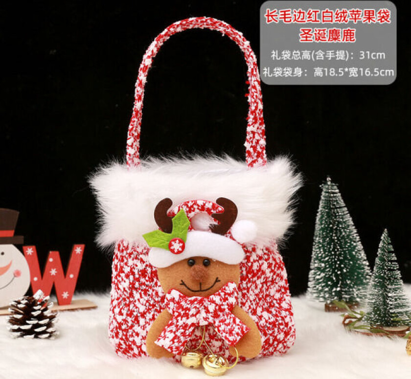 Mub- Jul epleveske gavepose Juleaften Frukt emballasjepose godteri gave tøypose gaveemballasje Lång råkantstickad äppelpåse älg