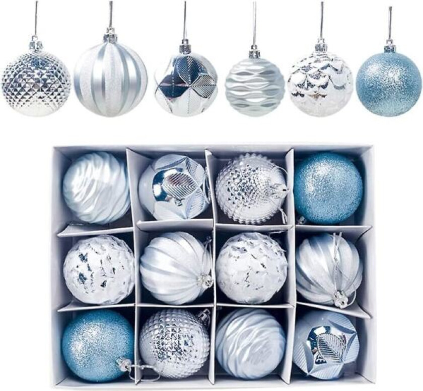 12 stk julekuler sett julekuler sett 2,4 tommer / 6 cm, uknuselige julekuler dekorasjon