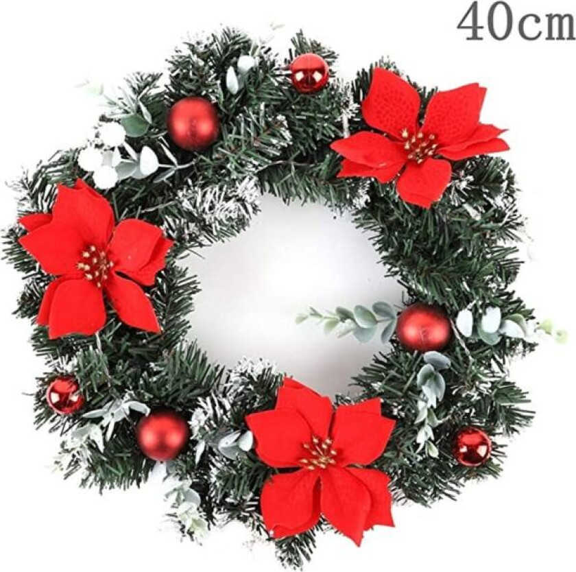 40 cm julekrans for inngangsdøren med lys, forhåndsopplyst