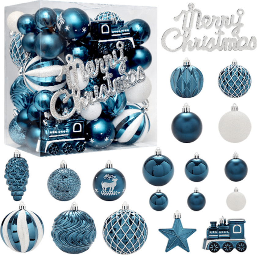 65 Julepynt, mørkeblå malt julekulesett, juletrepynt-sett