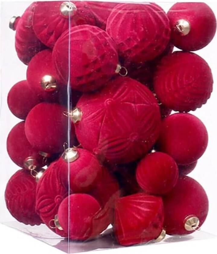 35 stk Julekuler, Dekorative Pynt til Tre & Fest, Uknuselig Plast Wine red