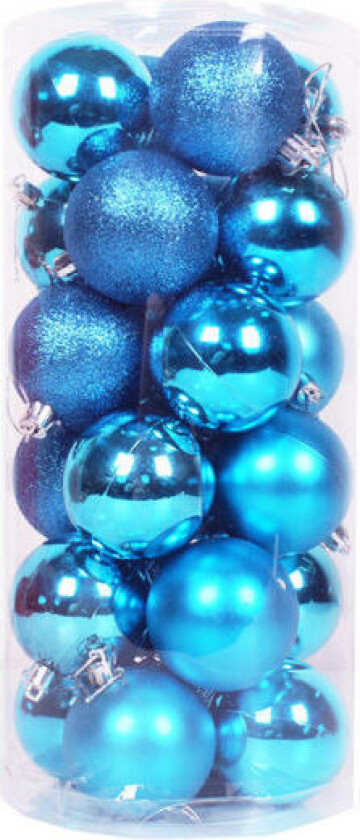 Bleu du lac 3cm 24-pakning med assorterte julekuler med anheng