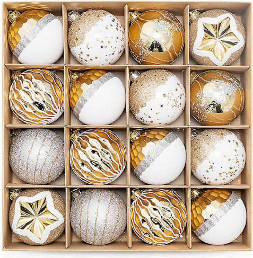 16 stk Julekule 16 8cm Plast Julefargekule Juletre Henger Ornament Henger Ornamenter Platinum