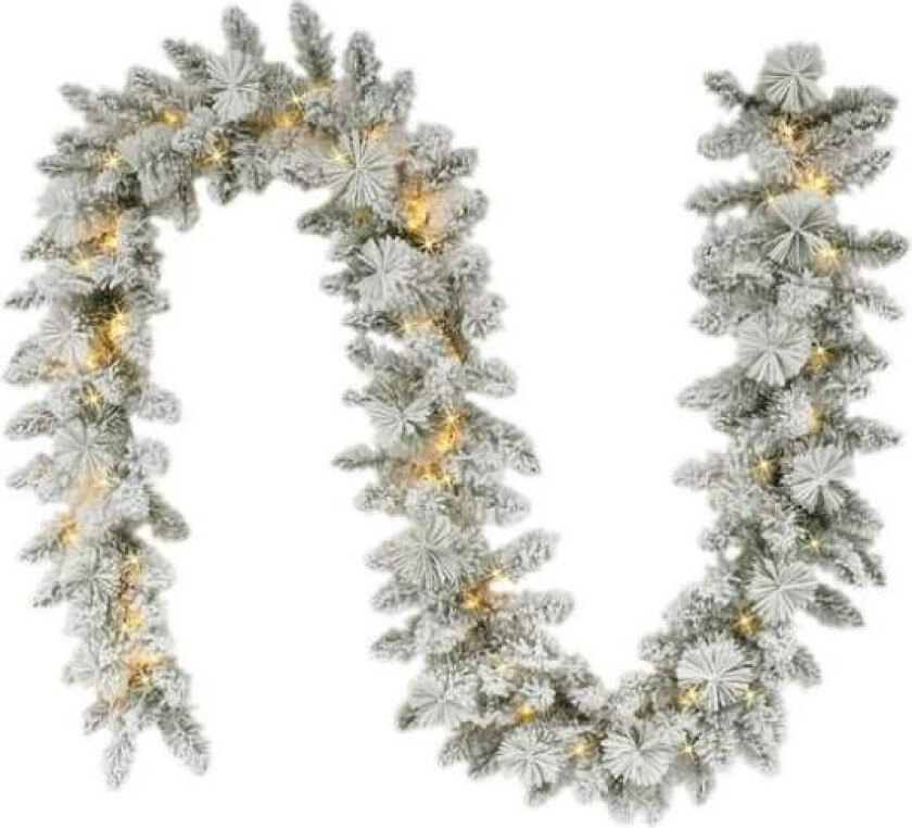 9 fots forhåndsopplyst snøfarget julekrans, grønn. 160 grentips; 40 LED-lys