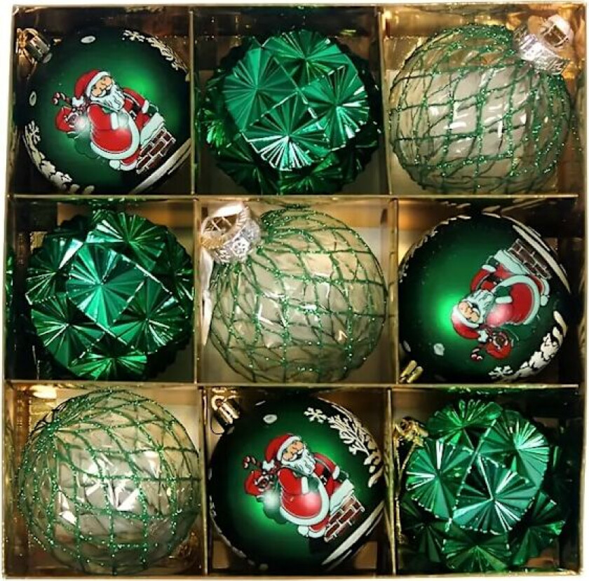9-delt julepyntsett, fargerike julekuler, anheng, pynt, juledekorasjon, julekuler