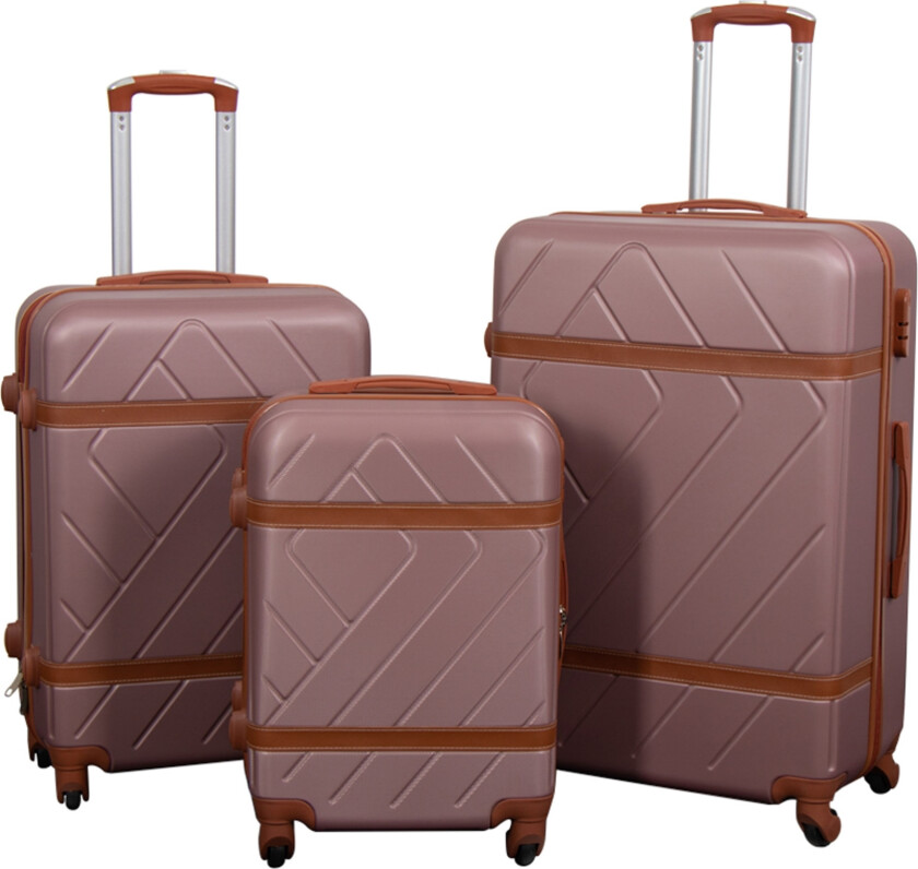 Koffertsett - 3 stk. - Hardcase reisekofferter - Retro rosa - Lettvektskofferter
