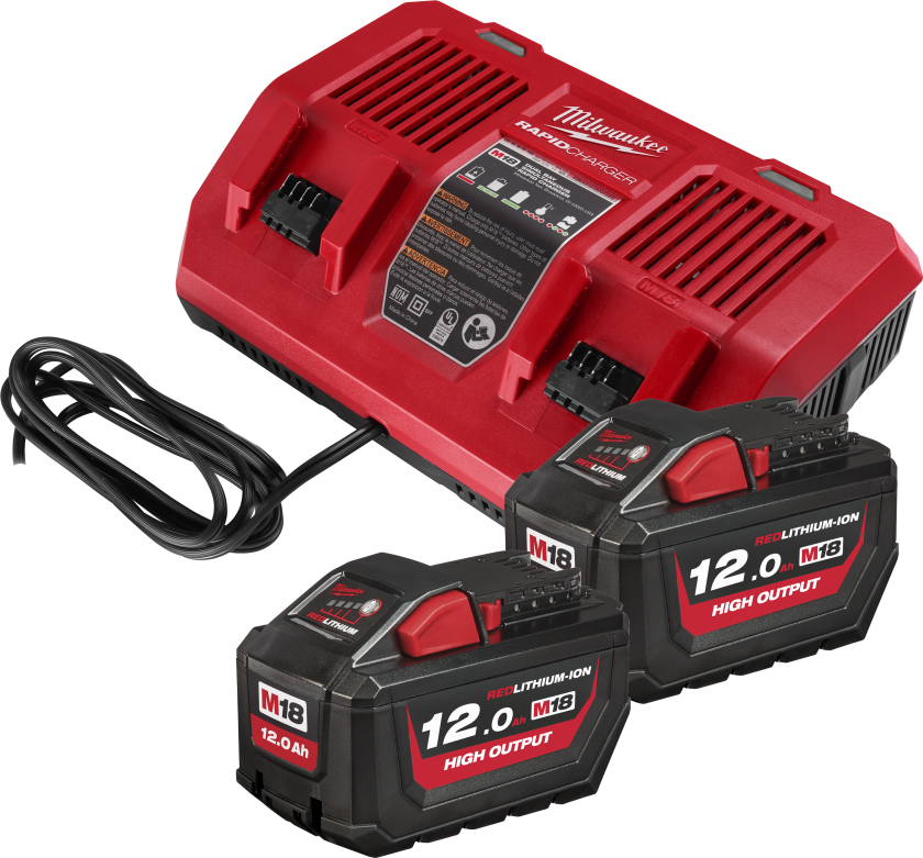 Startsæt M18, 2ÃHB12 12Ah + lader DFC, HNRGO3-122