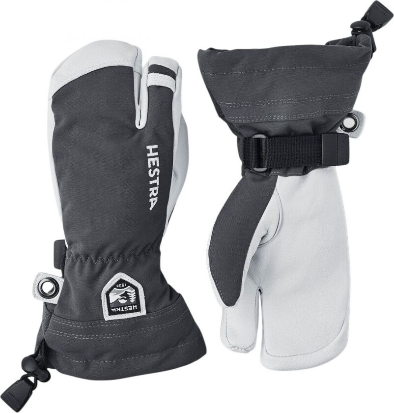 Hestra Army Leather Heli Ski, 3-finger Skihansker, Junior, Grey