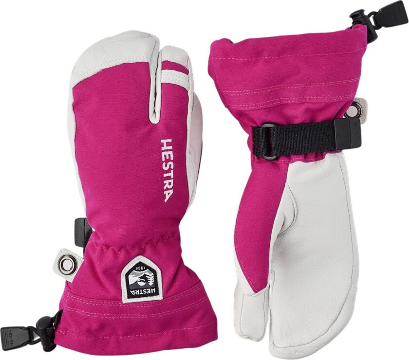 Hestra Army Leather Heli Ski, 3-finger Skihansker, Junior, Fuchsia
