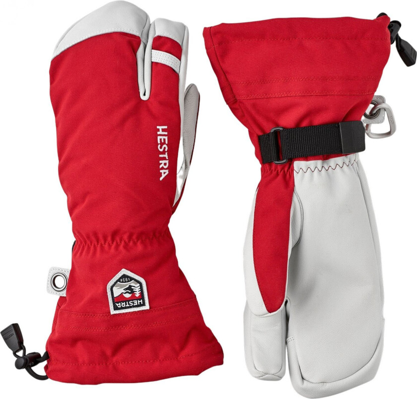 Hestra Army Leather Heli Ski, 3-finger Skihansker, Red