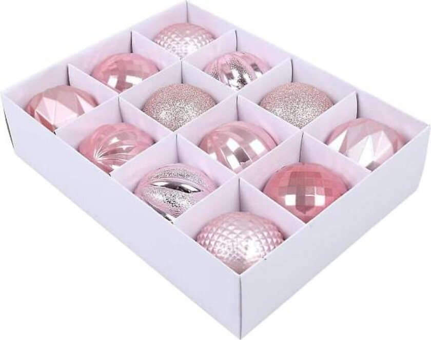 Julekuler, Julepyntsett Rosa 12 Stykker, Plast Juletre Kuleboks, Juletre Kule Plast, Uknuselig