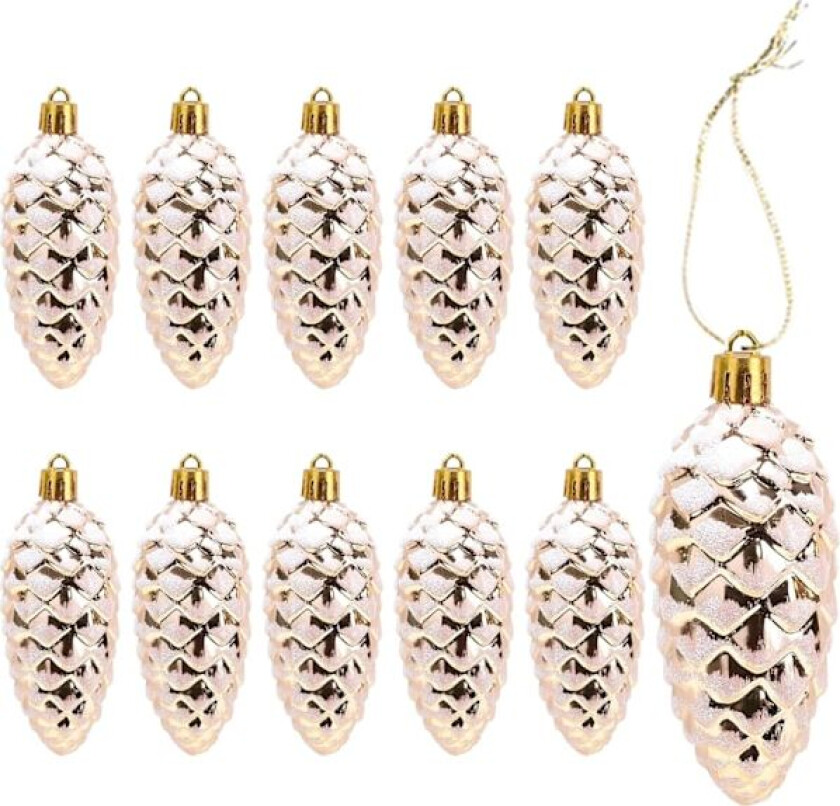 Sett med 10 Glitter Julekuler - Kjegle - Champagne - til Julepynt (Champagne)