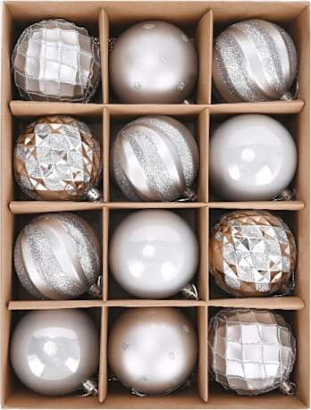 Julekulepynt, Julekulesett 6cm 12stk, Plastjulekule, Juletrær Små Henger, Sølv