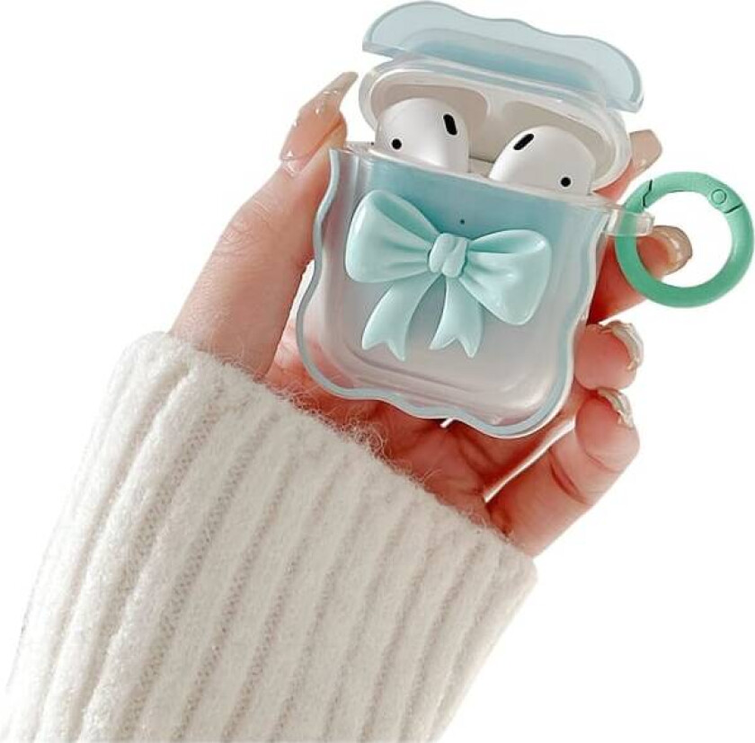 Kompatibel med AirPods-etui Mykt klart TPU med søt 3D-farget bue-design støtsikker nøkkelringdeksel for jenter kvinner Airpods 2 & 1 - Blå