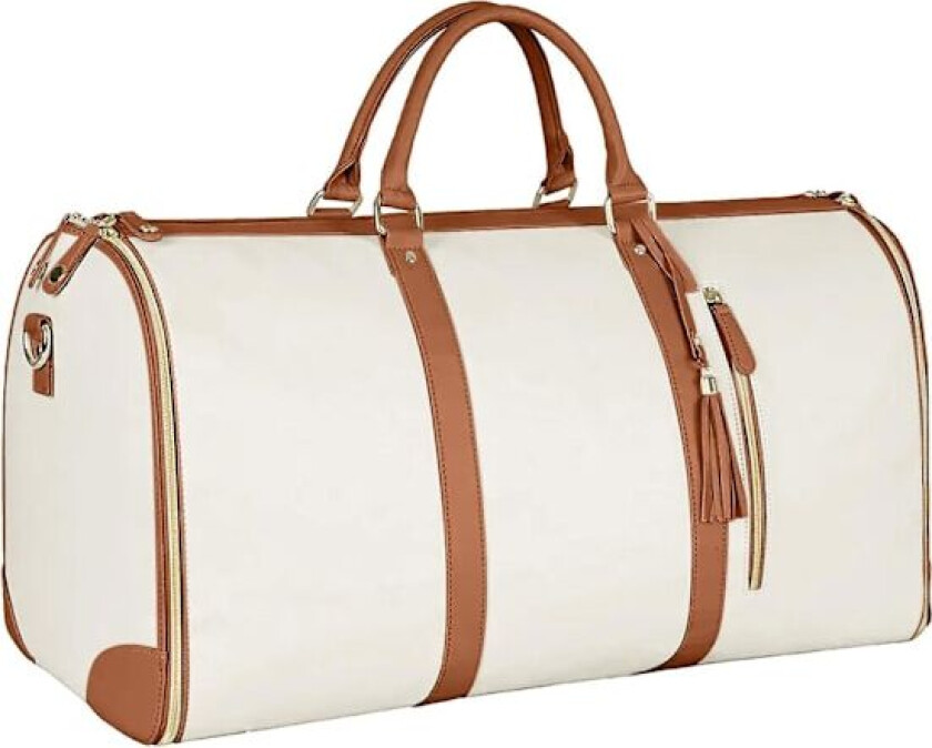 2-i-1 Foldbar PU-Lær Duffelveske Konvertibel Dress Travel Bag Klesvesker For Kvinner White