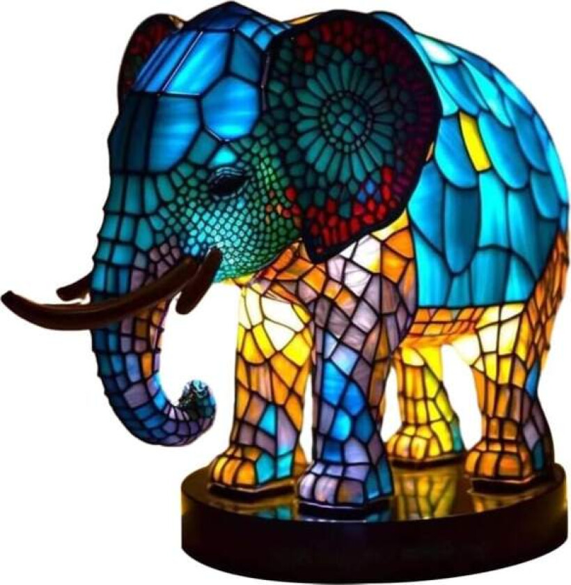 Dyr bordlampe serie farge Elefant Lampe Retro nattlampe Tiffany stil nattlampe Bohemian Resin Lampe for soverom-15cm