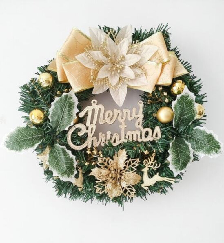 Julekransdekorasjon til inngangsdøren, kransdekorasjon hengende julekrans til inngangsdøren, juletre og mi