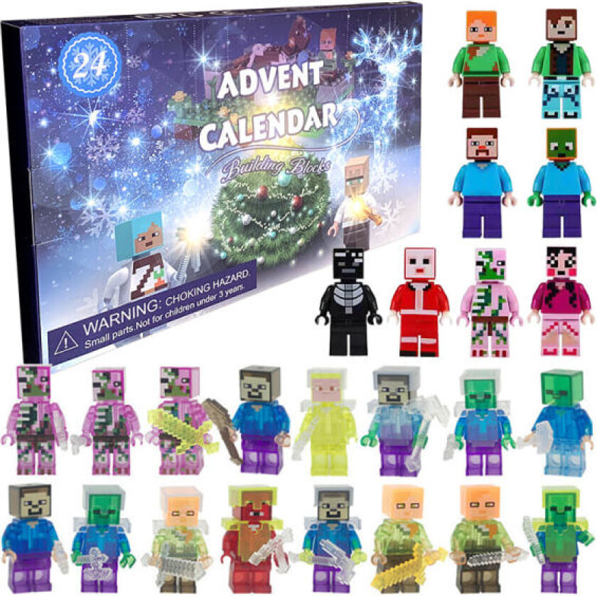 Mub - Julekalender 2024 Minecraft Byggklosser Leke Jul 24 dager nedtelling overraskelsesboks C