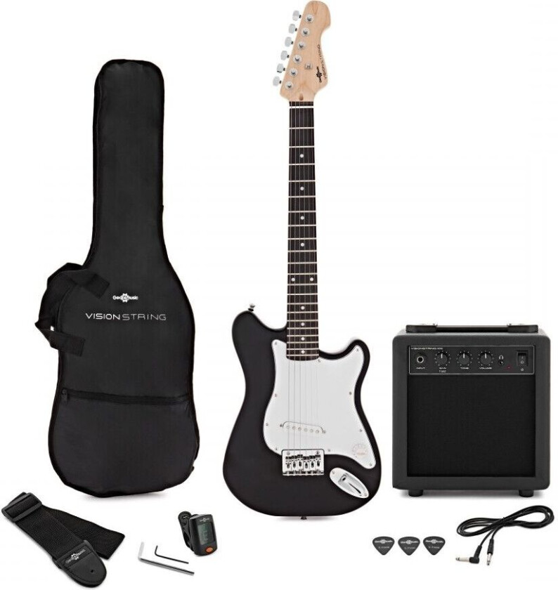 Gear4Music VISIONSTRING 3/4 Elektrisk Gitarpakke Svart