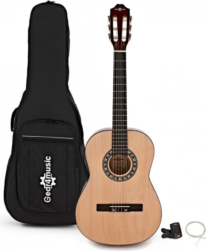 Gear4Music 3/4 Klassisk Gitar Natural Pakke fra Gear4music
