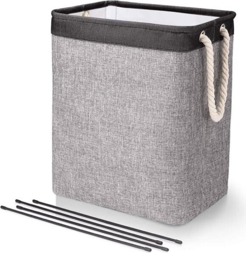 Large Laundry Basket 50 x 41 x 31 cm, Foldable Laundry Bag with Rope Handles Storage Bin Suitable for Bedroom Laundry Room Bathroom Black+Grey
