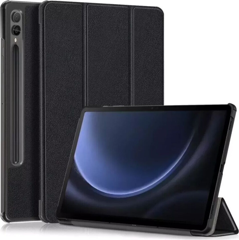 Samsung Galaxy Tab S9 FE+ (Plus) Tri-Fold Skinn Deksel m. Stativfunksjon - Svart