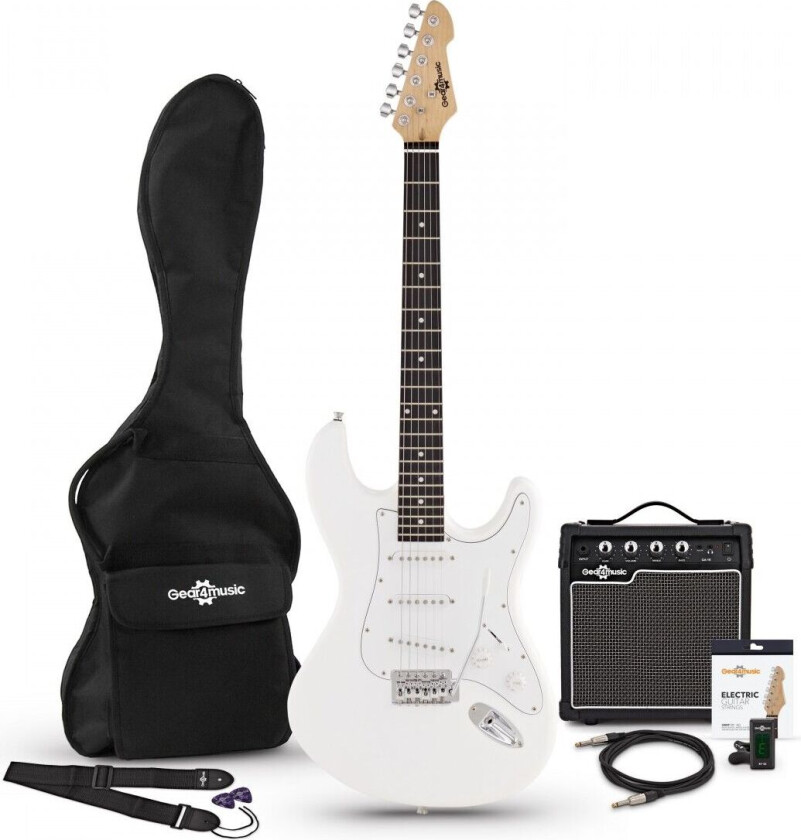 Gear4Music LA Elektrisk Gitar + Forsterkerpakke Hvit