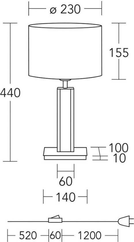 bordlampe Karl G, rund, tre/granitt, hvit, E27