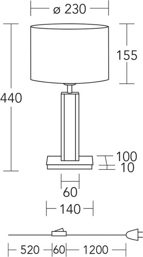 bordlampe Karl K, rund, tre, hvit, 44 cm, E27