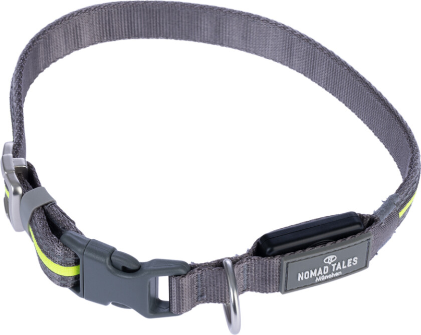 Spirit USB LED nylonhalsbånd, neongult og grått - Størrelse M/L: Halsomkrets 45-65 cm