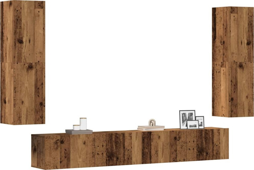 Vegghengte TV-benker 4 stk gammelt tre konstruert tre