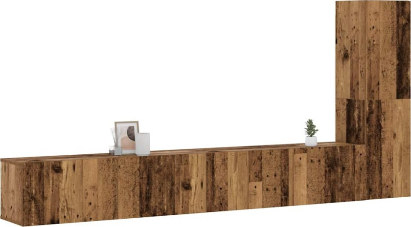 Vegghengte TV-benker 3 stk gammelt tre konstruert tre