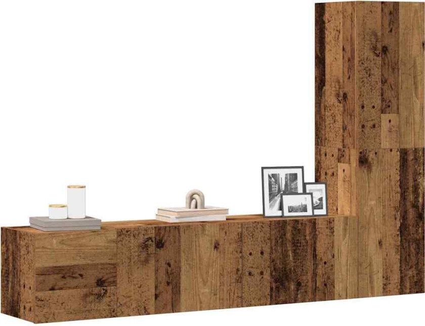 Vegghengte TV-benker 3 stk gammelt tre konstruert tre