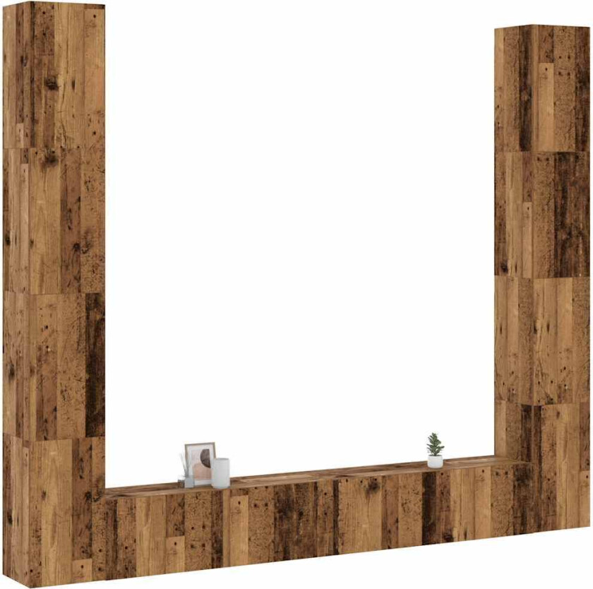 Vegghengte TV-benker 6 stk gammelt tre konstruert tre